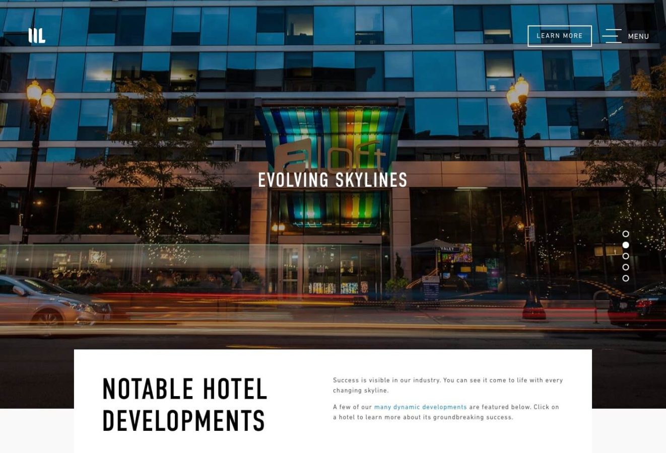 A desktop page of one of White Lodging's website pages