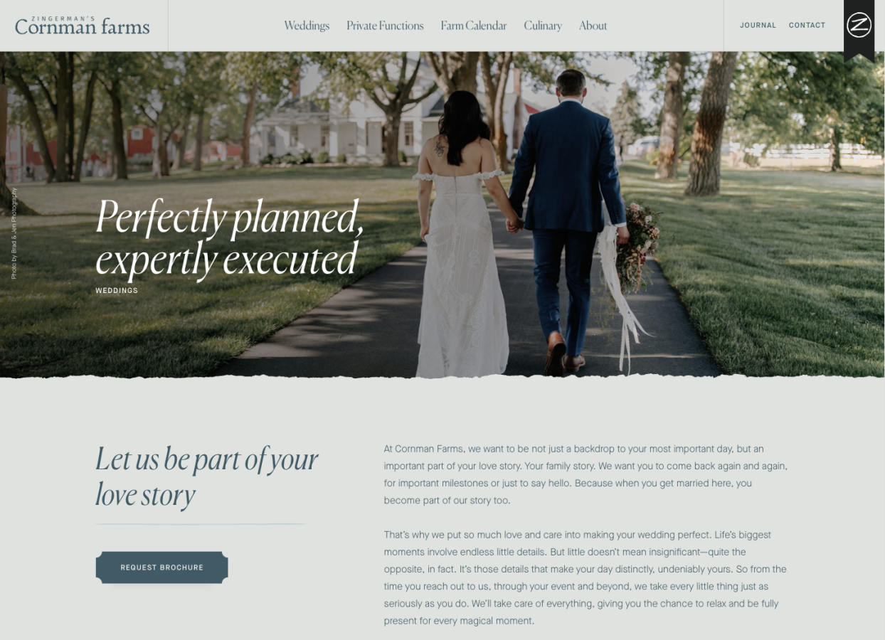 Screenshot of weddings page