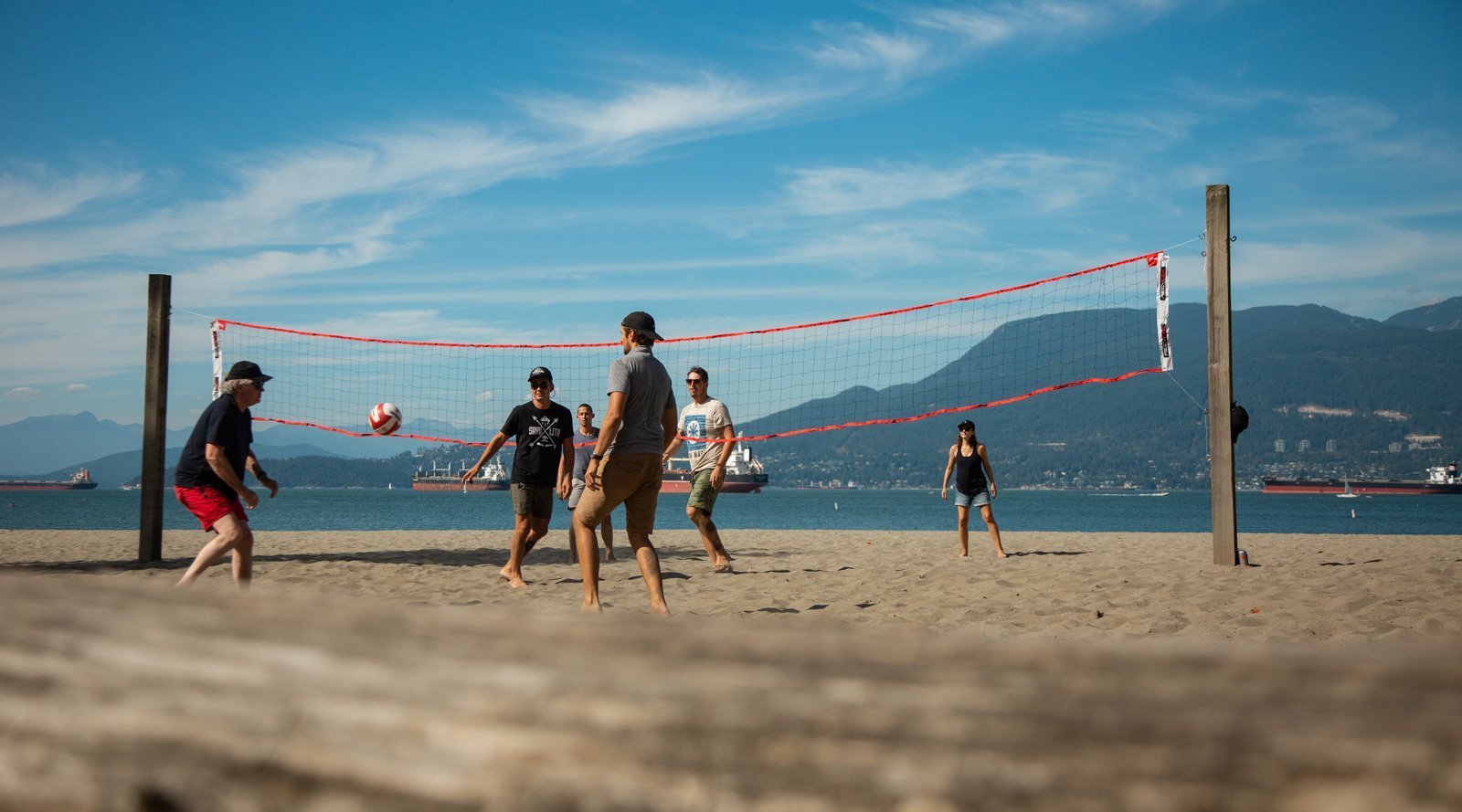 The team playing volleyball