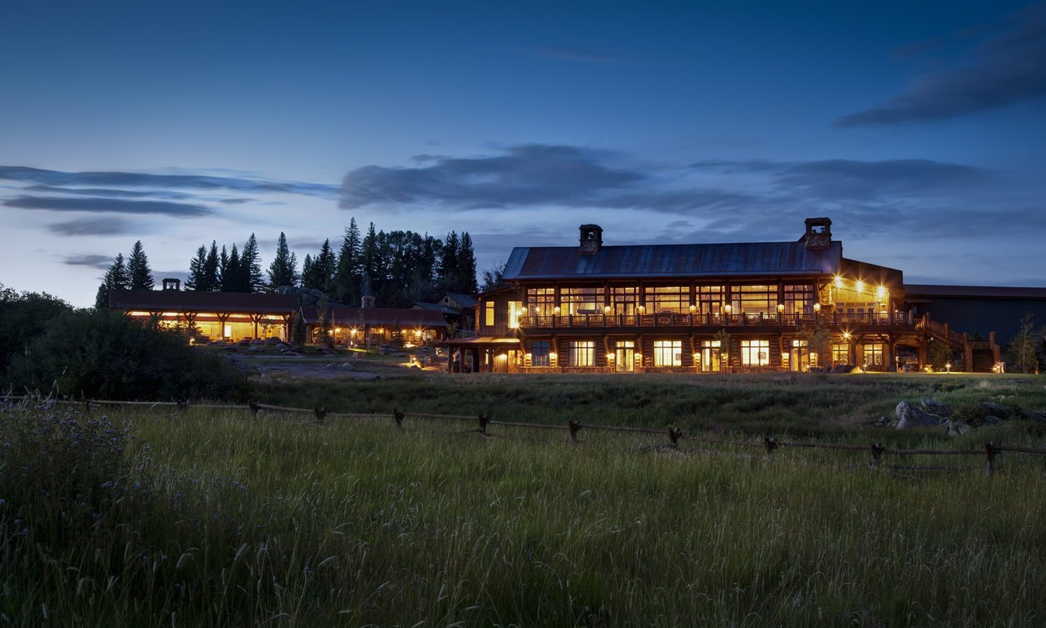 View of Brush Creek Ranch during the sunset.
