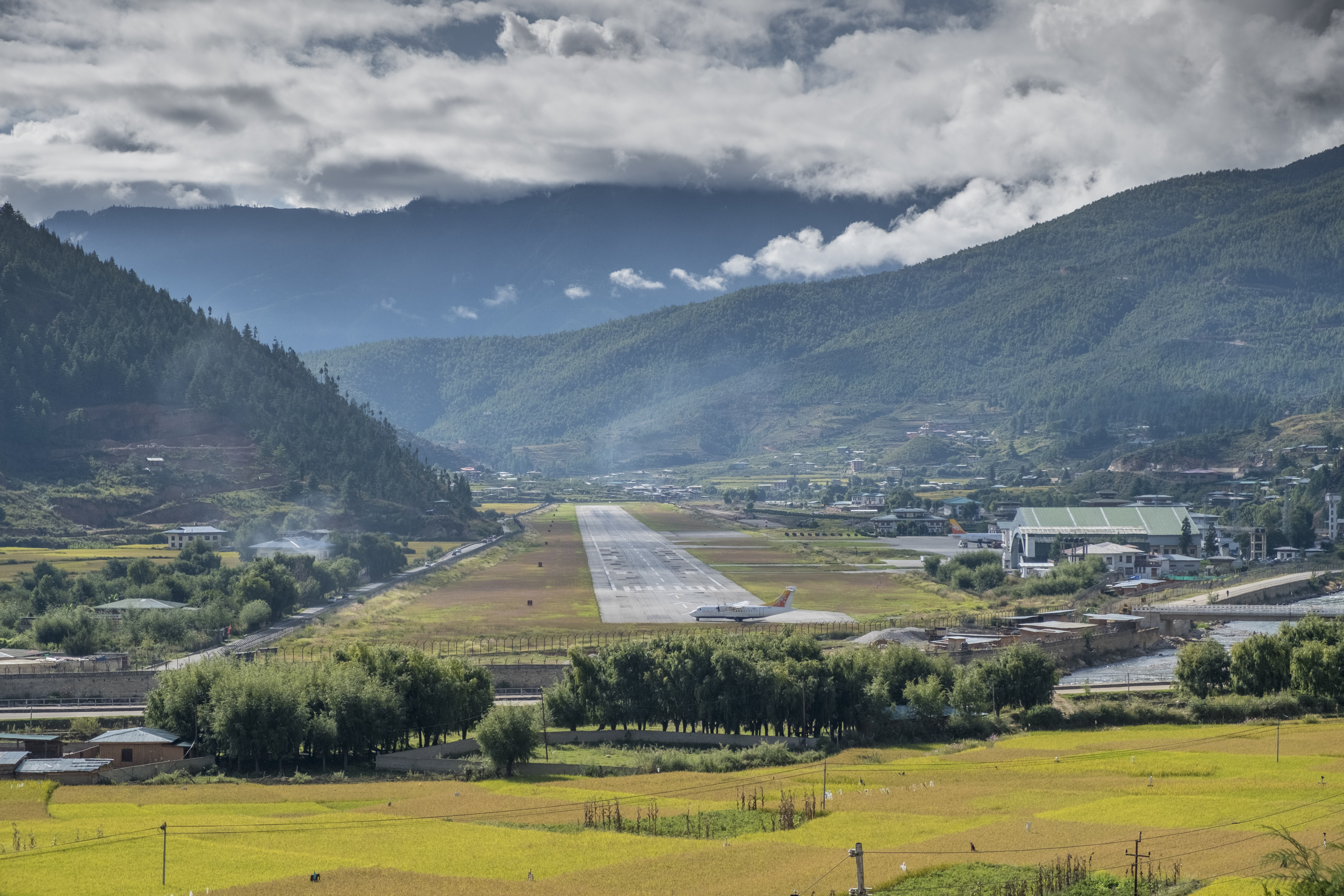 The Bhutan's Paro airport runway.